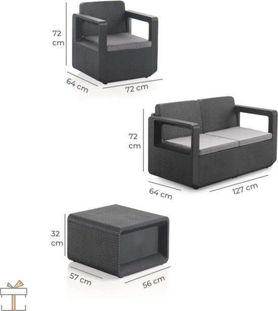 Ensemble de jardin de Luxe Happyment - 4 personnes - Table de salon - Coussins lavables - Ensembles de jardin - Table de jardin avec chaises - Salon de jardin