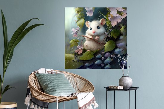Muurstickers - Sticker Folie - Muis - Bos - Bloemen - Illustratie - Bosdieren - 50x50 cm - Plakfolie - Muurstickers Kinderkamer - Zelfklevend Behang - Zelfklevend behangpapier - Stickerfolie