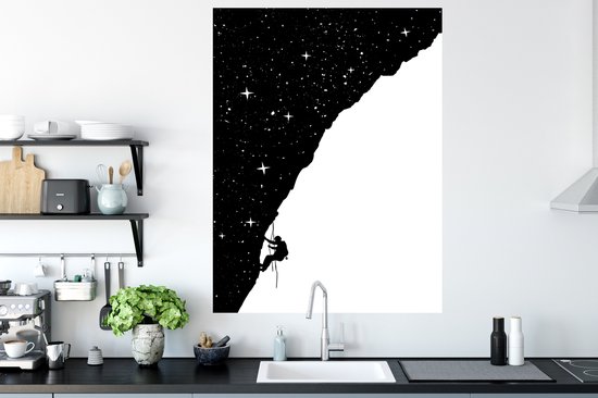 Stickers muraux - Film autocollant - Nuit - Escalade - Étoiles - Zwart - Wit - 90x120 cm - Film adhésif - Stickers muraux Chambre d'enfant - Papier peint autocollant