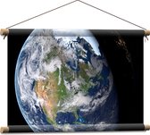 Textielposter - Licht en Donker op Aarde in het Heelal - 60x40 cm Foto op Textiel