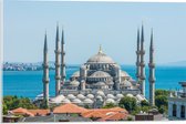 Acrylglas - Sultan Ahmet Moskee aan de Zee van Turkije - 60x40 cm Foto op Acrylglas (Met Ophangsysteem)