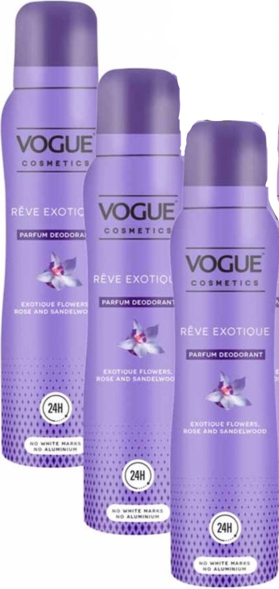 Goedkoopste Vogue Reve Exotique - Parfum Deodorant - 3 x 150 ml