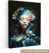 Canvas Schilderij Vrouwen - Bloemen - Portret - Aziatisch - 30x40 cm - Wanddecoratie