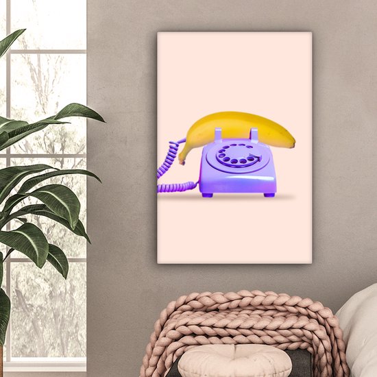 Peinture sur toile - Canvasdoek - Banane - Téléphone - Violet - Jaune - Photo sur toile - 40x60 cm - Décoration murale