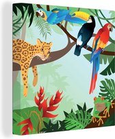 Tableau sur toile Animaux de la jungle - Toucan - Garçons - Meiden - Léopard - 90x90 cm - Décoration murale