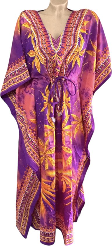 Caftan - Robe - Longue - Imprimé fleuri - Violet - Taille unique