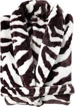 Stijlvolle fleece dames badjas Zebra maat S - superzacht en comfortabel - lang model - met ceintuur, zakken en een kraag