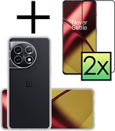 Hoes Geschikt voor OnePlus 11 Hoesje Cover Siliconen Back Case Hoes Met 2x Screenprotector - Transparant