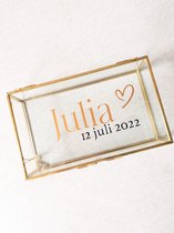 Gepersonaliseerde glazen memory box 'Julia' - Goud | Herinneringsbox | Herinneringskist | Herinneringsdoos | Memorybox | Kraamcadeau met naam | Geboortecadeau | Huwelijkscadeau | Ringdoosje | Ringendoosje | Bewaardoos | Sieradendoos