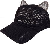 Cat Ear Baseball Cap – Zwart – Onesize - Mesh pet met kattenoortjes