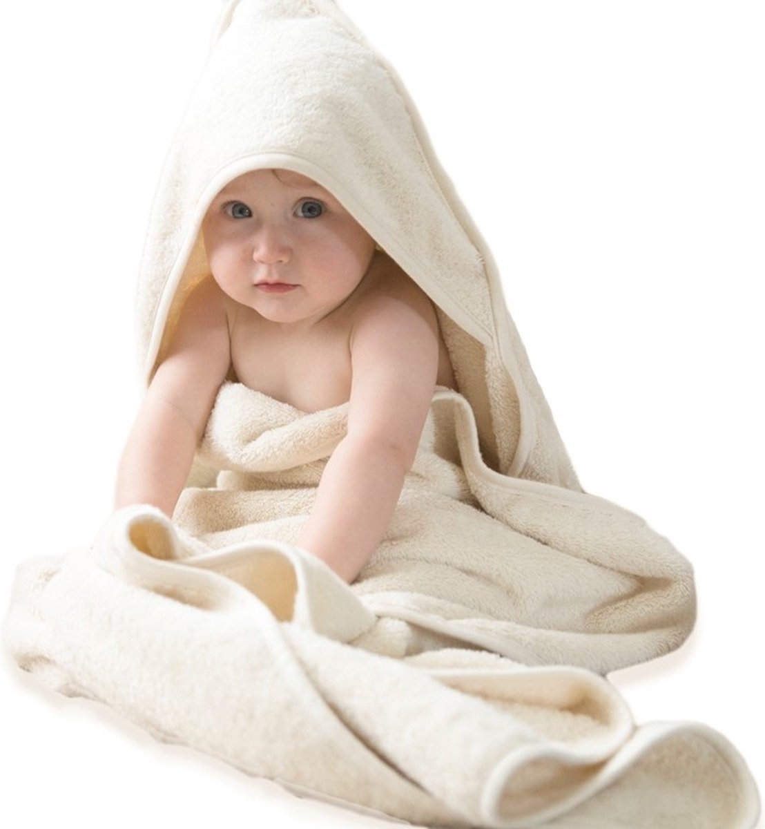 Bo Weevil Baby handdoek - Met Capuchon - 100% katoen - Zacht - 100x100 cm - Crèmewit