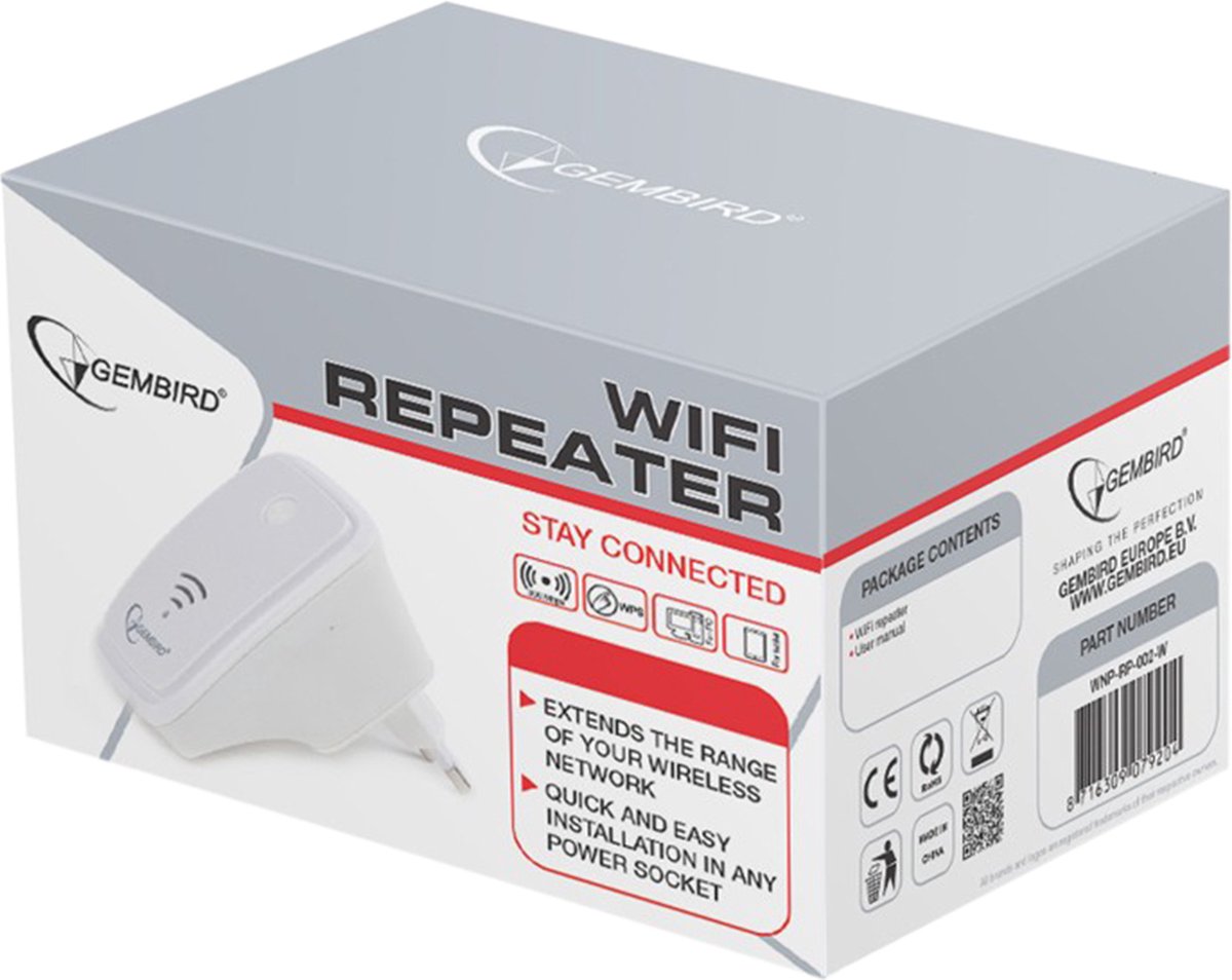 Gembird WNP-RP-002-W - Wifi repeater, 300 Mbps | bol.com