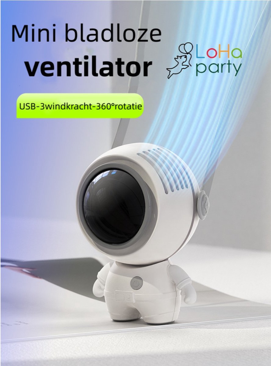 LoHa party®Astronaut mini ventilator-Handventilator-hand fan-ruimteman-Spaceman-Cadeau set-draagbaar ventilator-USB Ventilator met Oplaadbare Batterij-wit-bladeless-handheld fan-Handige koeler