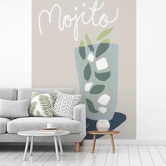 Behang - Fotobehang Mojito - Cocktail - Groen - Recept - Breedte 205 cm x hoogte 280 cm - Behangpapier