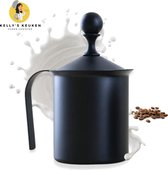Kelly's Cuisine - Mousseur à lait manuel - Acier inoxydable - 800 ML - Barista - Pot à lait - Fond résistant à la chaleur - Zwart