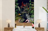 Behang - Fotobehang Jungle dieren - Natuur - Jongens - Meisjes - Flamingo - Zebra - Breedte 120 cm x hoogte 240 cm