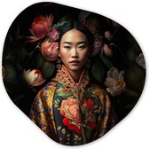 Organische Wanddecoratie - Kunststof Muurdecoratie- Organisch Schilderij - Vrouw - Asian - Kimono - Bloemen - Portret- 40x40 cm - Asymmetrische spiegel vorm op kunststof