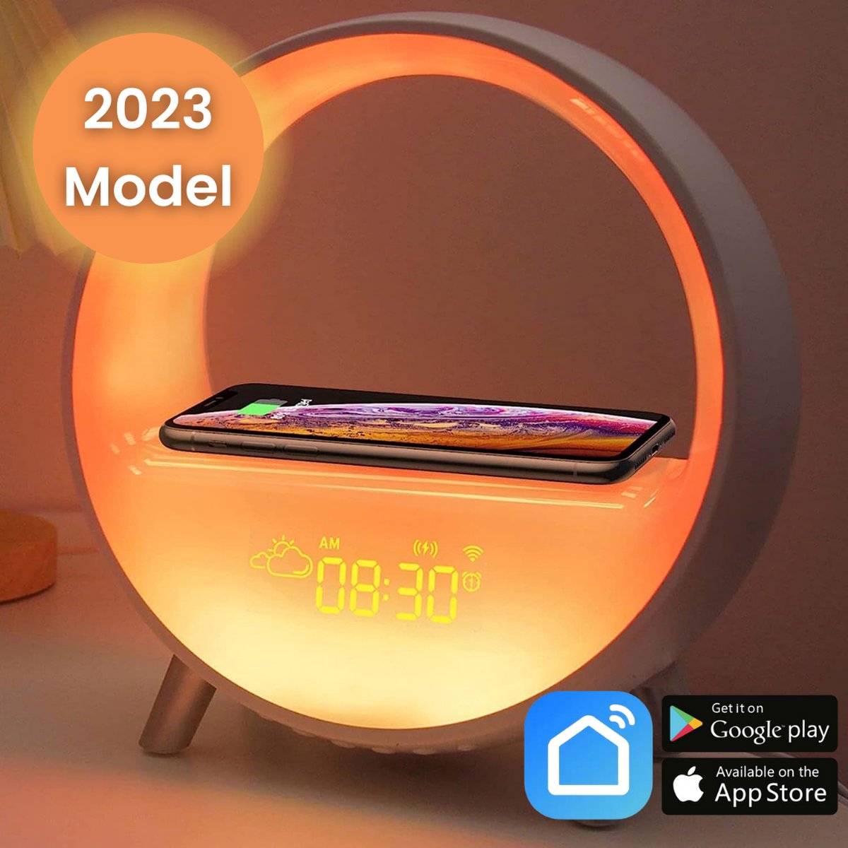 DUTCH ORIGINALS Wake Up Light met zonsopgang en zonsondergang simulatie, LED Slimme wekker met bluetooth, Wakker worden met 7 natuurlijke geluiden en omgevingssferen