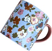 Grand Mug Céramique Fleurs Blauw Marron Passe au Lave-Vaisselle 600 ML