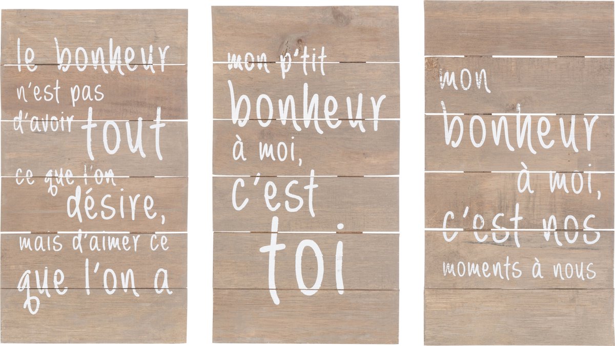 J-Line wanddecoratie Positief Geluk - hout - naturel - 3 stuks