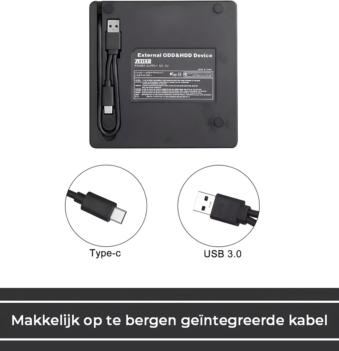Externe DVD speler en brander USB 3.0 & USB-C voor laptop MacBook Windows CD/DVD drive Zedar - Afbeelding 5