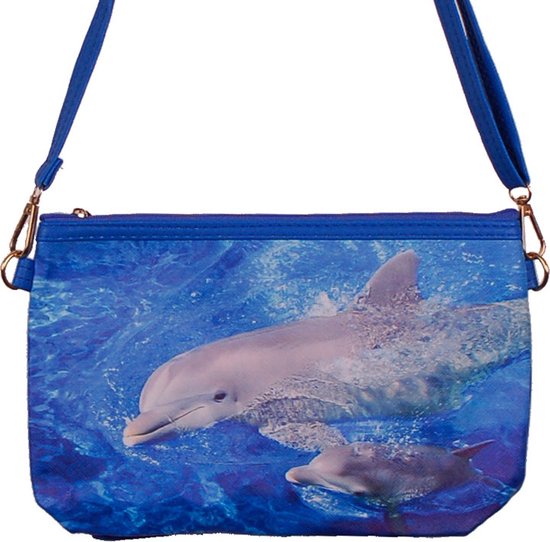 Schoudertasje Dolfijn Blauw - Dolfijn met jong - 25x17cm