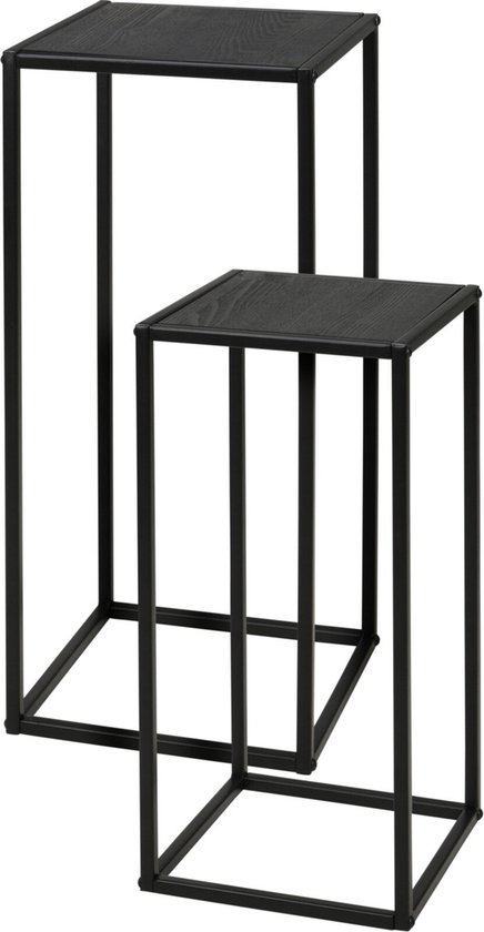 H&S Collection support pour plantes/ensemble rehausseur - 2 parties - noir/gris - métal/mdf - 50 et 60 cm de haut