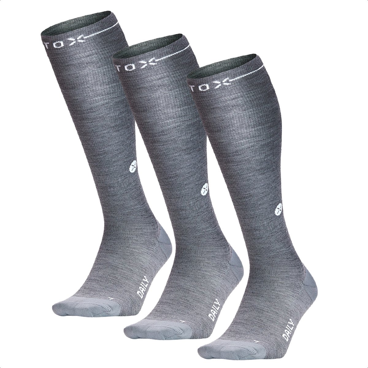 STOX Energy Socks Merino Everyday Sokken Dames - 3 Pack - Compressiekousen - Zilvergrijs / Wit - Merino Wol Compressie Sokken - Naadloos - Steunkousen - Maat: 38-40 (3 paar)