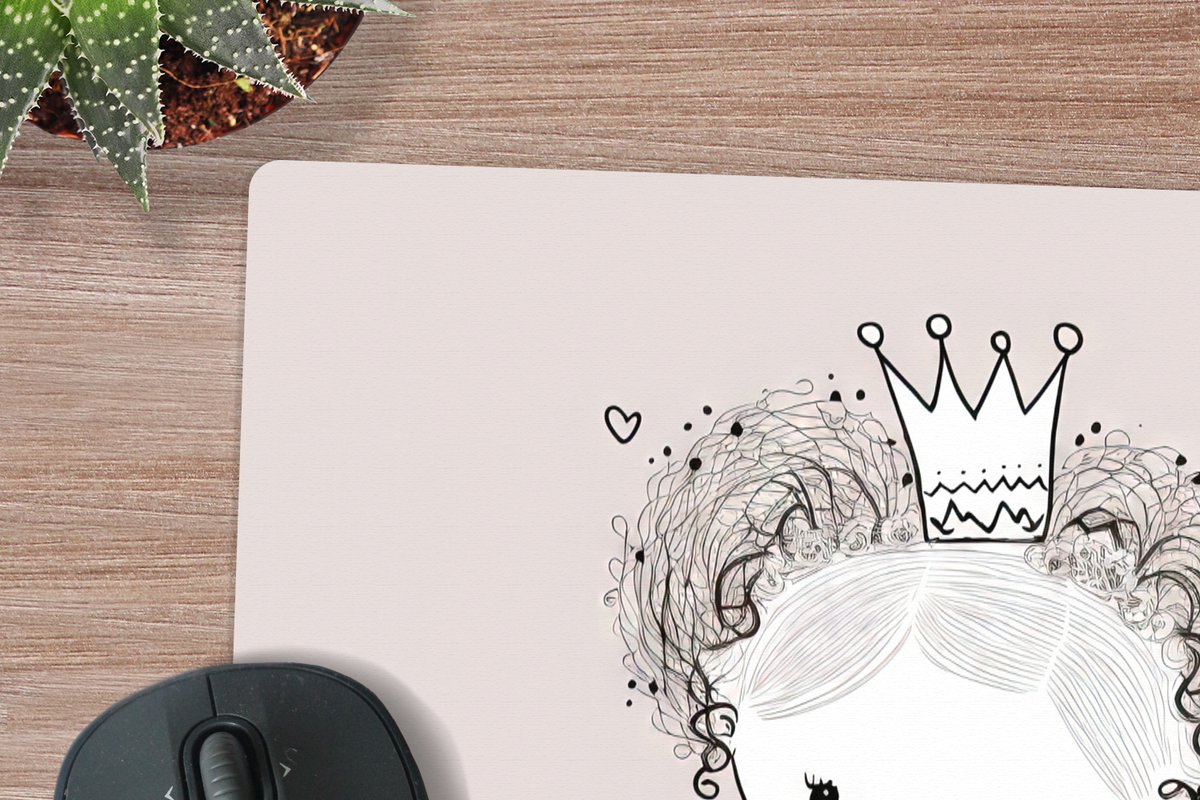Muismat XXL 80x80 cm - Bureau onderlegger - Bureau mat Prinses - Kinderen - Meisjes - Kroon - Jurk - Bureaumat - Gaming mousepad xl - Bureaulegger groot - Computer deskmat