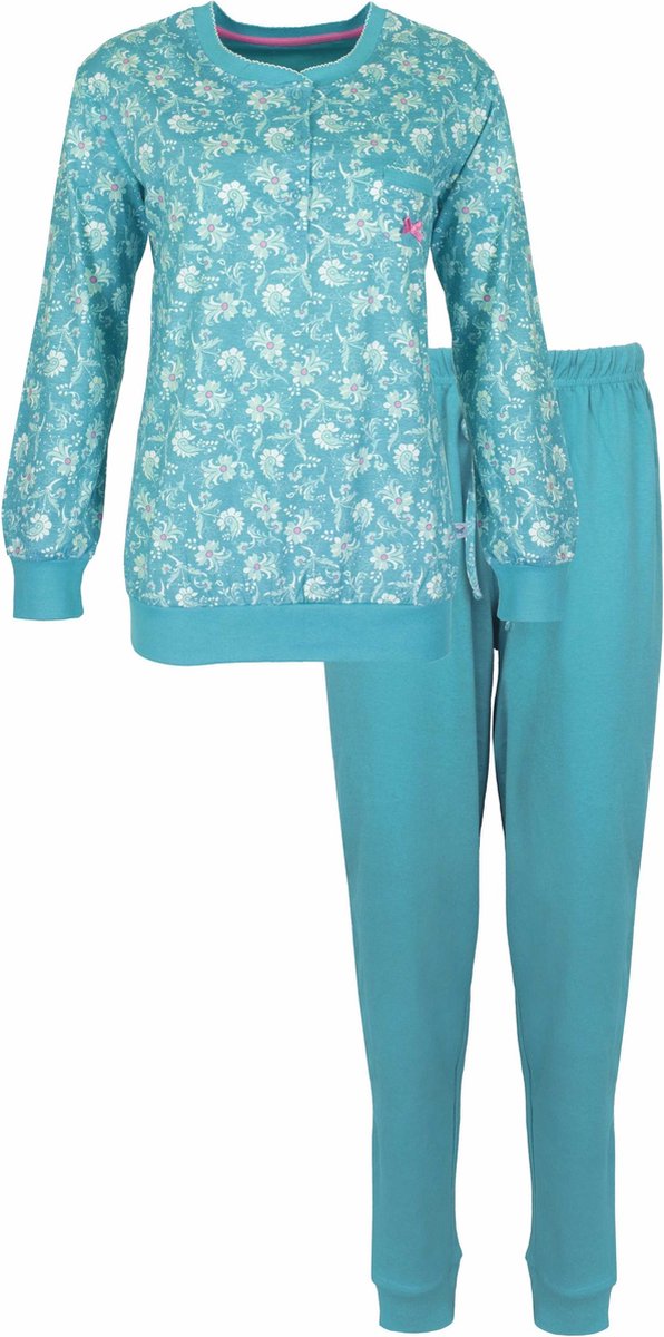 Tenderness Dames Pyjama - Katoen - Bloemen - Aqua Groen