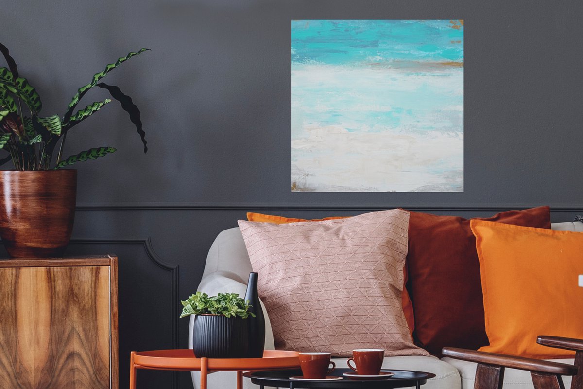 Poster Verf - Blauw - Wit - Kunst - 50x50 cm