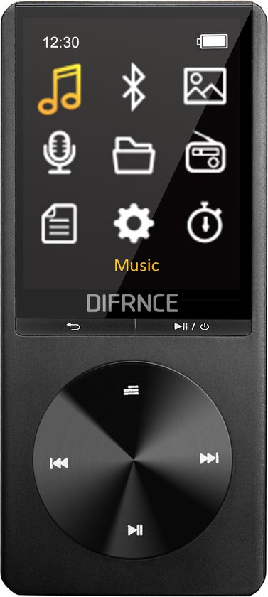 Difrnce MP3 / MP4 Speler - Bluetooth - USB - Shuffle - tot 128GB - Incl. Oordopjes - Voice recorder - Dicatafoon - MP1820BT - Zwart