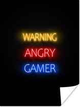 Game Poster - Gaming - Quotes - Warning angry gamer - Neon - 30x40 cm