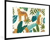 Fotolijst incl. Poster - Jungle - Luipaard - Planten - Patroon - Meiden - Jongens - 90x60 cm - Posterlijst