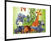 Fotolijst incl. Poster - Jungle dieren - Planten - Kinderen - Olifant - Giraf - Leeuw - 120x80 cm - Posterlijst