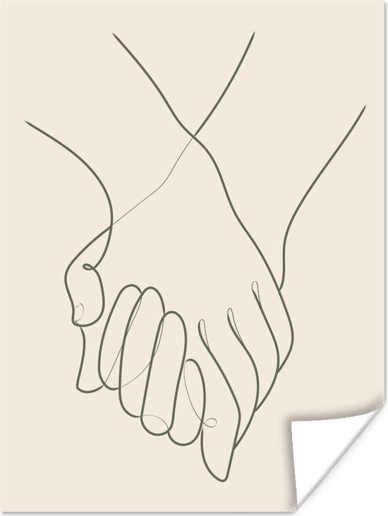Poster Handen - Line art - Zwart - Groen - 120x160 cm XXL