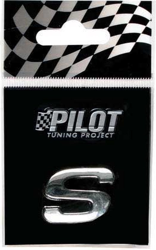 3D chroom letter S, met PILOT TUNING PROJECT logo.