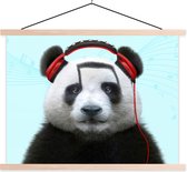Schoolplaat panda - Textielposter - Panda - Koptelefoon - Dier - Muzieknoten - Rood - 40x30 cm - Muurdecoratie