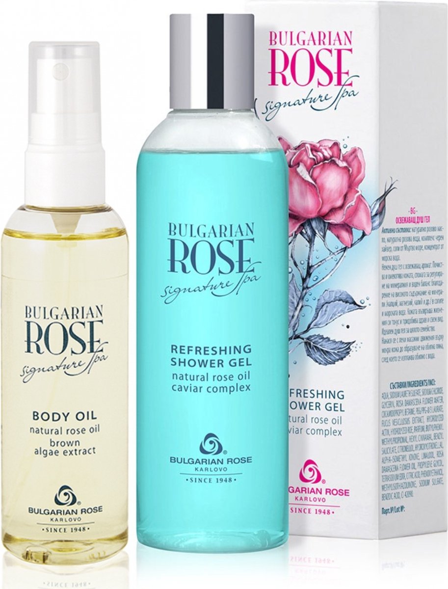 Body care Signature Spa | Douchegel + body oil | Cadeau voor Valentijn | Rozen cosmetica met 100% natuurlijke Bulgaarse rozenolie en rozenwater