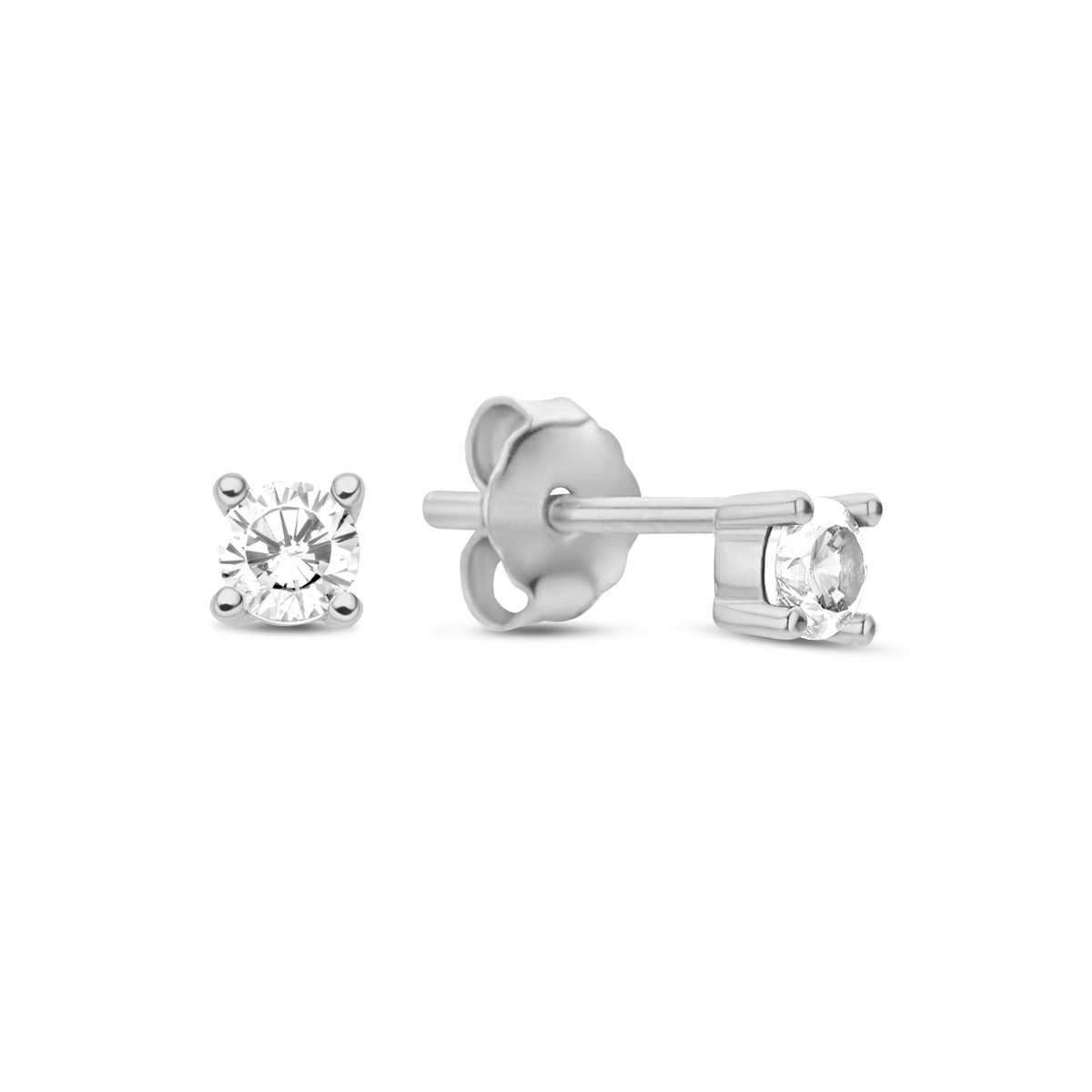 New Bling 9NB-1019 Zilveren Oorknopjes met Zirkonia - 3mm - Wit - Chaton - Rhodium - Zilver