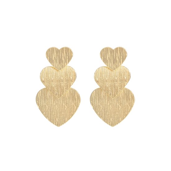 Three Heart / Hart Oorbellen | Goudkleurig | 4,9 x 2,7 cm | Fashion Favorite