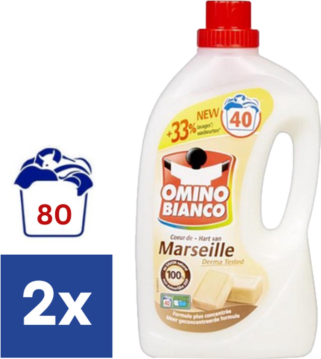 Omino Bianco Hart van Marseille Vloeibaar Wasmiddel - 2 x 2 l (80 wasbeurten)