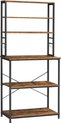 Étagère de cuisine, support debout avec étagères, avec 6 crochets et cadre en métal, design industriel, pour micro-ondes, ustensiles de cuisine, 80 x 40 x 167 cm, vintage marron-noir KKS019B01