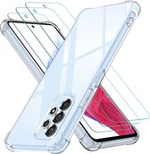 Hoesje Geschikt Voor Samsung Galaxy A54 Hoesje transparant Anti Shock silicone case - Hoesje Geschikt Voor Samsung Galaxy A54 Screenprotector Glazen 3 pack