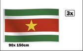 3x Vlag Suriname 90cm x 150cm - Landen festival thema feest fun verjaardag