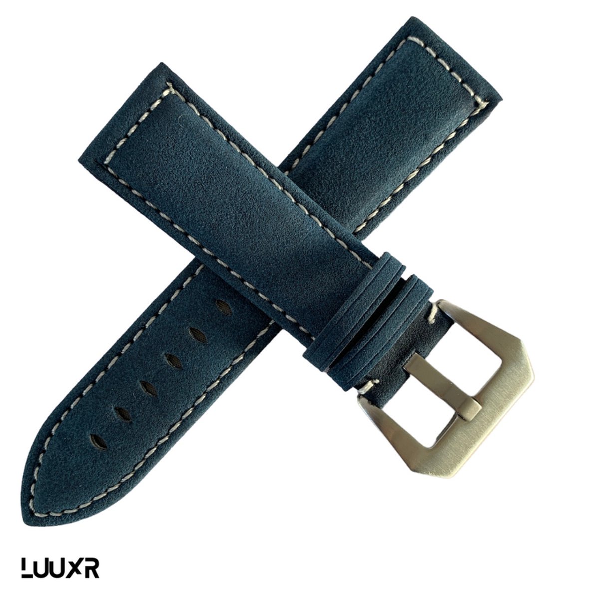 Horlogeband heren - 24mm - Blauw suede - LuuXr