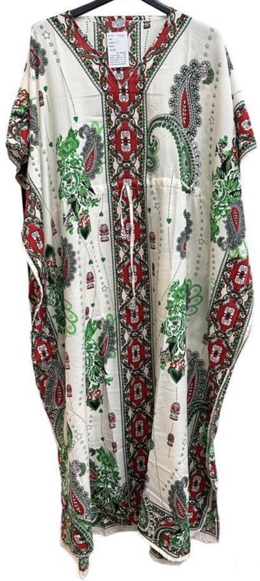 Kaftan - Jurk met print 154 One size 36-50 Créme/rood/groen