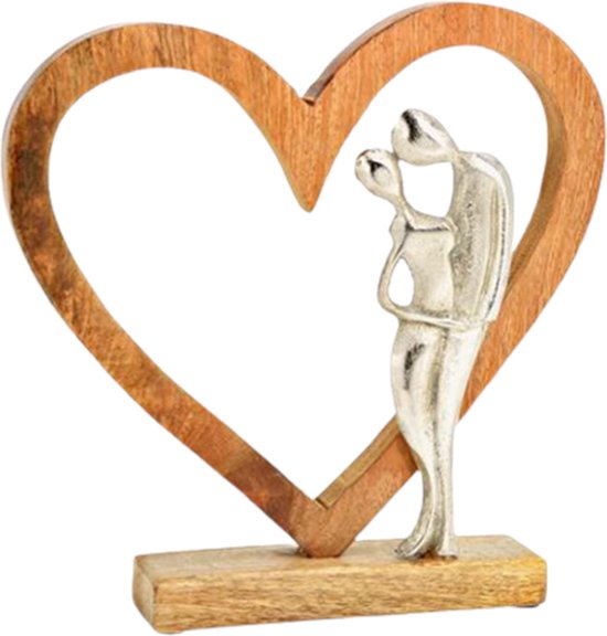 G. Wurm - Mango houten hart met metalen liefdeskoppel.