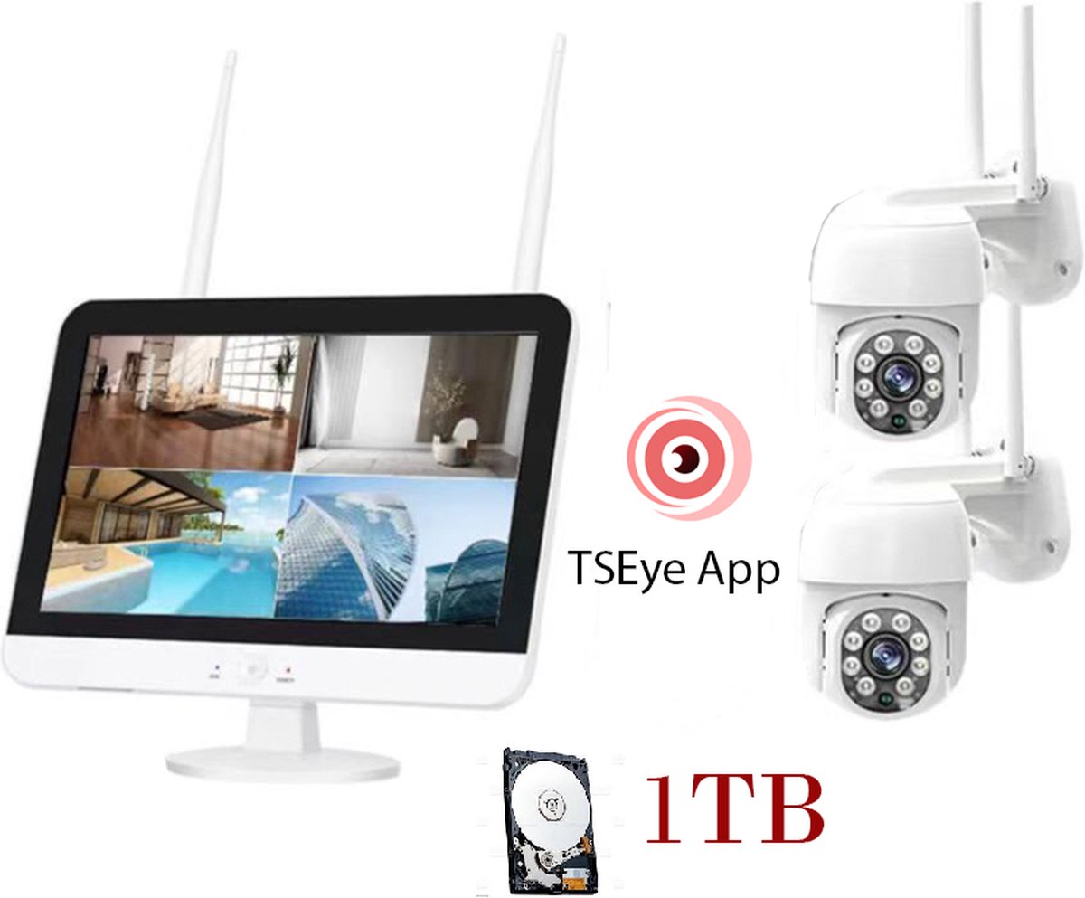 Zexi Beveiligingscamera met scherm | 2 Camera’s | Wifi Camera Set | Dome IP Camera’s | Bewegingsdetectie gekleurd nachtzicht | Audio | 1 TB