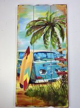 Houten wandbord beach retro surf bus Blauw 60 x 30cm